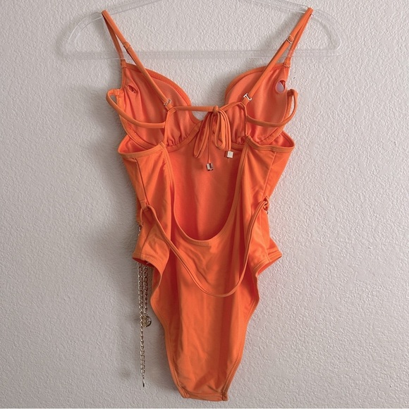 RIVER ISLAND Chain Detail Underwire One-piece Swimsuit Orange Sz. 10 UK / S US - Picture 5 of 12